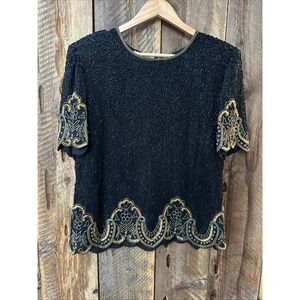 Vintage‎ Lawrence Kazar Beaded 100% Silk Evening Top 80S Party Blouse Regency